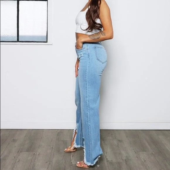 Destructed Slit High Rise Straight Leg Jeans - Picture 3 of 4